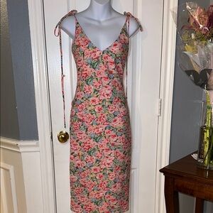 LPA Pink Blooms‎ Floral Print Tie Back Midi Dress Size XXS